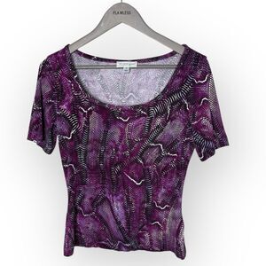 St. John Sport Purple Soft Stretch Printed Top with Stud Collar Detail Sz Small